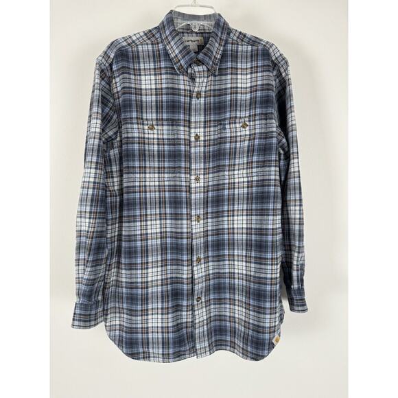 Carhartt Other - Carhartt Flannel Shirt Button Up Relaxed Fit Heavy Weight Blue Gray Plaid Mens L